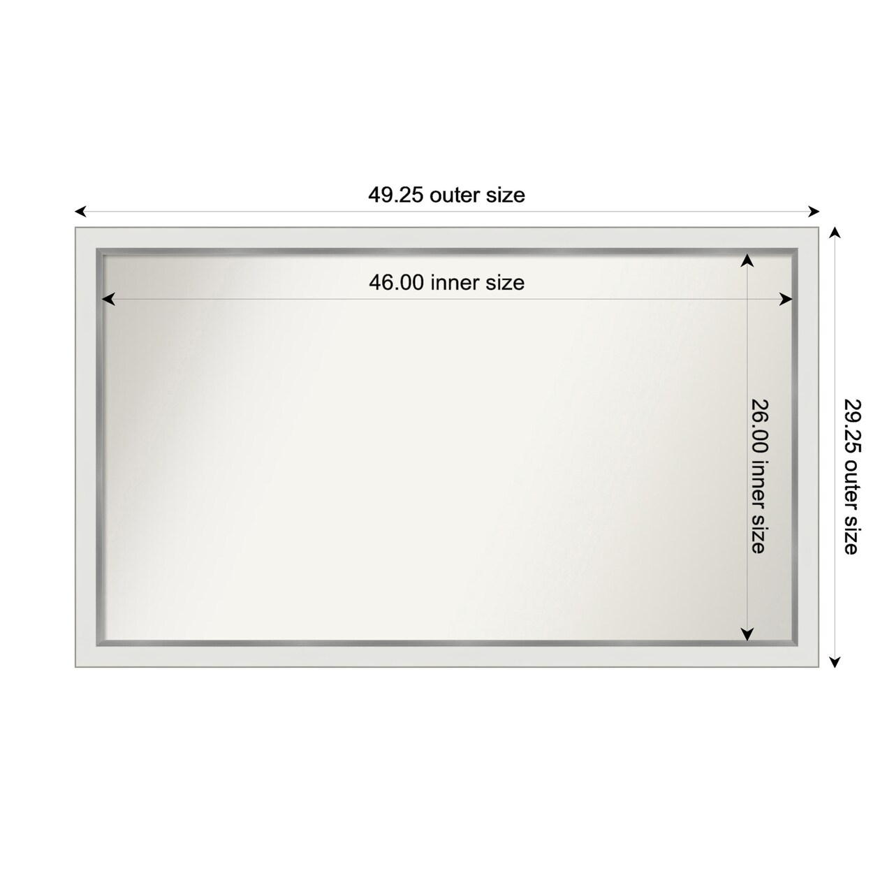 Eva White Silver Narrow Non-Beveled Custom Framed Bathroom Vanity Wall Mirror
